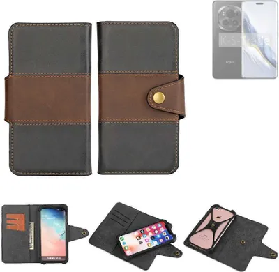Produktbild von K-S-Trade Handyhülle Schutzhülle Hülle Bookstyle Wallet-Case kompatibel mit Honor Magic6 Pro Bumper Rundumschutz schwarz-braun 1x