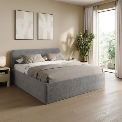 Produktbild von Home Collective Polsterbett 160x200 cm Doppelbett Bett mit verstellbarem Lattenrost & Stauraum, viele Größen verfügbar | Kordstoff Grau