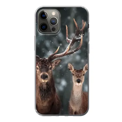 Produktbild von MuchoWow® Handyhülle Schutzhülle Hülle für iPhone 12 Pro Hirsche - Tiere - Winter - Geweih - Schnee - Natur Silikon Softcase Handy Hülle - Abdeckung