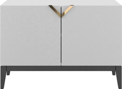 Produktbild von Visby Demi Long 2D Kommode Mit Gefrästen Fronten / Massive Buche / TV-Lowboard Mit 2 Türen / TV-Schrank Mit Dekorativen Fronten Und Goldgriffen / 100/70 Cm / Schwarze beine / Weiß