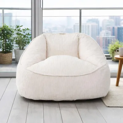 Image de Pouf géant pour adulte, rembourrage en mousse déchiquetée, canapé de sol moelleux, forme poire, beige