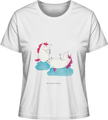 Produktbild von Mr. & Mrs. Panda Damen T-Shirt Einhorn Sekt Größe L - Weiß - Geschenk, für Frauen, Oberteil, Freundin, Sommershirt, Spaß, Unicorn, Basic Shirt, Einhörner, Korken