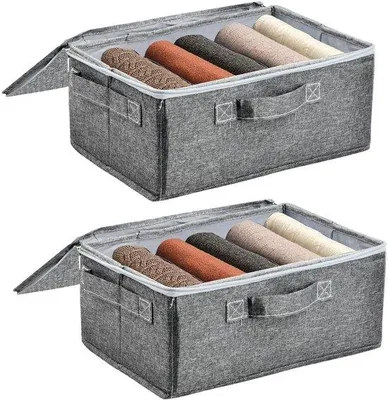 Produktbild von Azomor® Set aus 2 grauen Aufbewahrungsboxen mit Deckel für Kleidung und Spielzeug, 30 x 20 x 14 cm