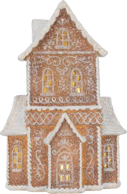 Zdjęcie produktu dla Clayre & Eef Domek z piernika z diodą LED 16x8x23 cm Brązowy Plastik