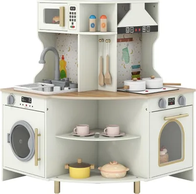 Image de Cuisine en bois pour enfants avec évier et plaque de cuisson LED
