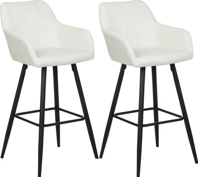 Produktbild von BELIANI Barstuhl 2er Set Cremeweiß Samtstoff mit Lehne Armlehnen Fußstützen Modern Retro Design Sitzmöbel Wohnzommer Küche Bar Wohnküche Ausstattung