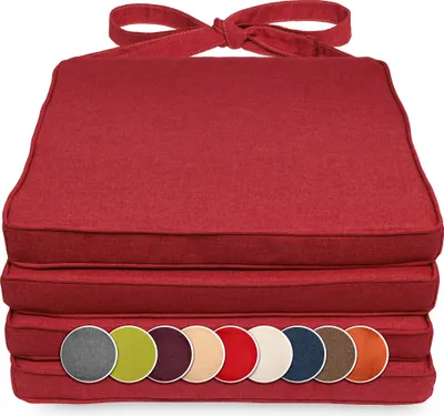Produktbild von sunnypillow 4er Set Stuhlkissen 40 x 45 x 5cm | Polsterauflage Auflage für Stühle / Rattanstühle | Stuhlauflage mit Schleifenbändern | Indoor / Outdoor | Rot |