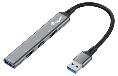 Obrázok produktu pre Equip 4-portový USB 3.0/2.0 HUB - USB 3.2 Gen 1 (3.1 Gen 1) Type-A - USB 2.0 - USB 3.2 Gen 1 (3.1 Gen 1) Type-A - 5000 Mb/s - čierny - sivý - hliník - 0,15 m