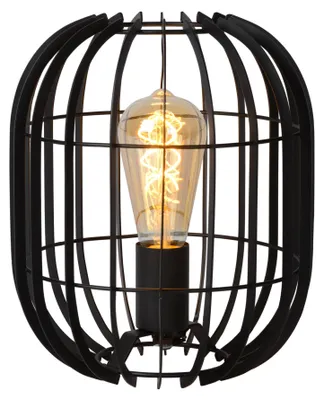 Produktbild von Tischlampe Metall D: 22 cm rund 26 cm Schwarz E27 Modern Drahtschirm Nachttischleuchte