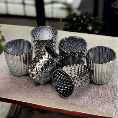 Produktbild von Windlicht 6 Set Teelichthalter Teelichtgläser Windlichter Kerzenhalter Silber