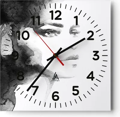 Produktbild von Wanduhr - Quadrat - Glasuhr - Porträt Malerei Frau Gesicht - 30x30cm - Schleichendes Uhrwerk - Lautlos - zum Aufhängen bereit - Dekoration Modern - Wanddekoration aus Glas - C4AC30x30-2921