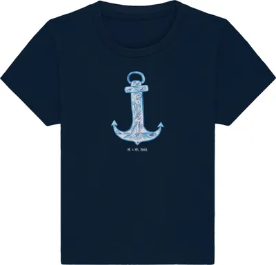 Produktbild von Mr. & Mrs. Panda Organic Baby Shirt Anker Blau 0. - 6. Monat - French Navy - Geschenk, Top, Lustige Sprüche, Kurzarmshirt,  T-Shirt, Kinder, Babyshirt