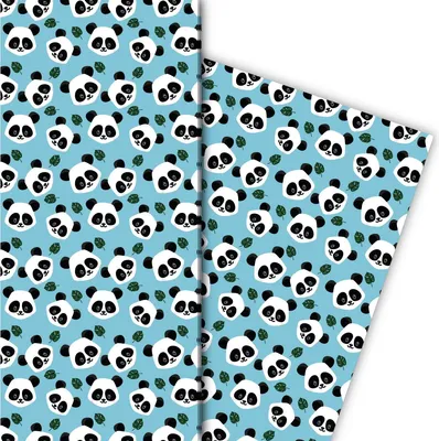 Produktbild von Fröhliches Geburtsags Geschenkpapier mit Pandas auf hellblau - G7637, 32 x 48cm