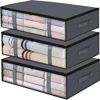 Produktbild von Famanu Aufbewahrungsbox 3er Set - Faltbare Box mit Sichtfenster, Reißverschluss und Griffen, 60 x 45 x 15 cm