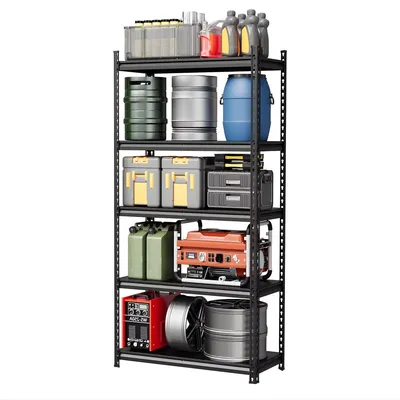 Produktbild von Schwerlastregal 5 Ebenen Schwarz - Verstellbares Metallregal für Garage, Lager & Werkstatt - 182 cm Höhe - Industrielles Standregal