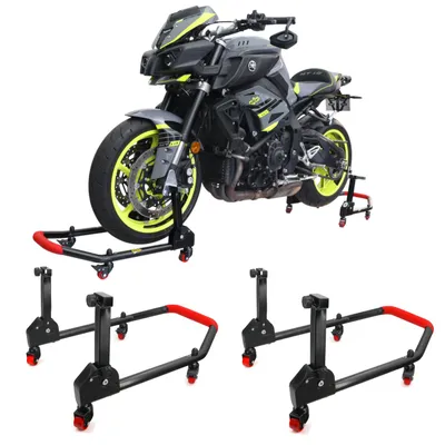 Produktbild von Area1 Motorradständer 360 Grad drehbarer Motorradheber, Set Vorne + Hinten, Motorrad Ständer Montageheber, faltbar, Stahlrohr Montageständer