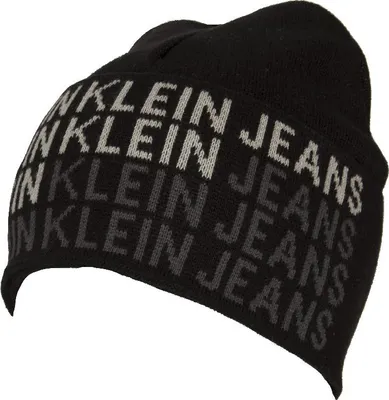 Obrázok produktu pre Pánska čiapka CK CALVIN KLEIN JEANS s klopou K50K507563 AOP BEANIE, BDS Black / Black, ONE - JEDNA VEĽKOSŤ, 100% bavlna