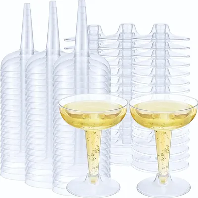 Produktbild von Plastik Champagnergläser - 60 Stück, 120 ml - Wiederverwendbare Weingläser mit Stiel