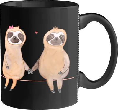 Produktbild von Mr. & Mrs. Panda Kaffeetasse Faultier Pärchen - Schwarz - Geschenk, Liebe, Beziehung, Becher, Tasse, Pott, Keramiktasse, Kaffeebecher, Faultiere, Trinkbecher