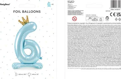 Image de Ballon en plastique nombre "6" debout, 84 cm, bleu