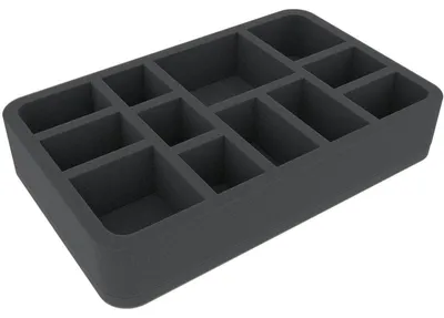 Productafbeelding van 50 mm schuimrubberinlegplaat, met 12 vakken, geschikt voor miniaturen en spelonderdelen