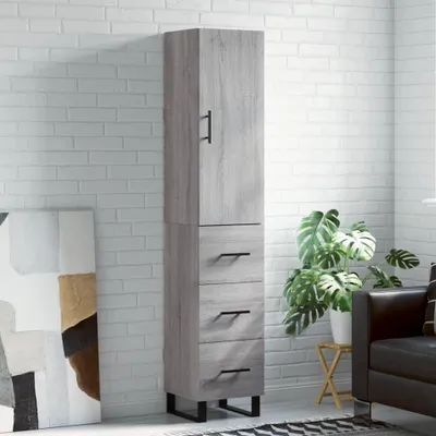 Image de vidaXL Highboard Gris Sonoma 34,5x34x180 cm Matériau dérivé du bois