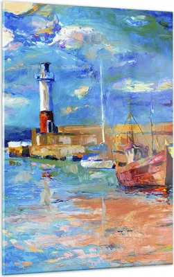 Produktbild von Bilder auf glas - Einteilig - Leuchtturm Meer - 50x70cm - Glasbilder - Wandbilder - Bilder - zum Aufhängen bereit - Wanddekoration aus Glas - Glas Bilder - Wandbild auf Glas - GPA50x70-3693