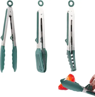 Produktbild von Allecto Premium - Küchentangen Set von 3 Stück – Silikon - Hitzebeständig - BBQ Zangen - Rostfreies Stahl - Antirutschgriff - 27cm