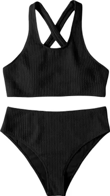 Produktbild von Damen Badeanzug Bikini Zweiteilig Hohe Taille Schwarz M