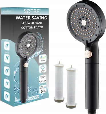 Produktbild von Leistungsstarker 5-Funktions-Duschkopf mit Baumwollfilter, WASSERSPAREND, schwarz
