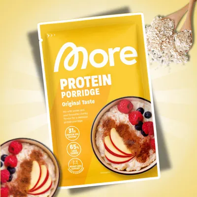 Imagen del producto de MORE Protein Porridge, sabor original, 62 g – Avena con alto contenido de proteínas + Protector para envíos