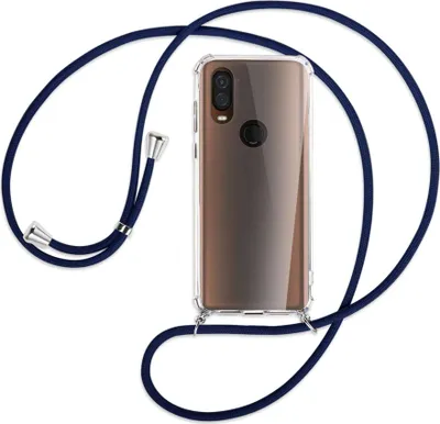 Produktbild von Handykette Backcover-Schutzhülle mit Band (Metall silberfarben) für Motorola One Vision - dunkelblau