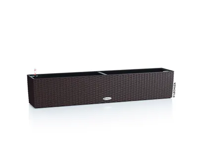 Produktbild von LECHUZA-Pflanzgefäß BALCONERA Cottage 100 Mokka | Balkonkasten mit Bewässerungssystem und Pflanzeinsatz | Flechtoptik | 99 x 19 x 19 cm | 15912