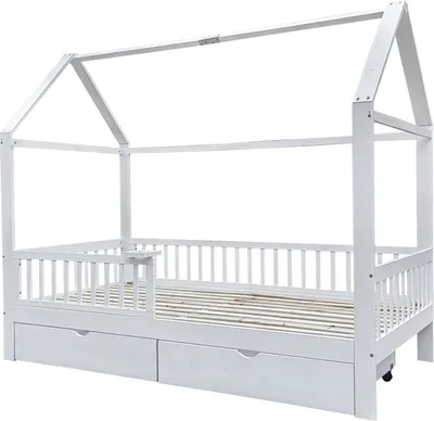 Produktbild von HOME DELUXE - Kinderbett STERNENLAND mit Schubladen - 90 x 200 cm, Farbe: Weiß, Kiefernholz, inkl. Rausfallschutz und Tonieboxhalterung I Kinderbettchen Jugendbett Babybett
