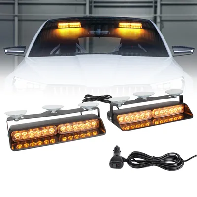 Image de Lot de 2 feux de détresse LED orange – 48 LED, 26 modes de clignotement, avec ventouse et support réglable | Montage intérieur sur le pare-brise de la voiture