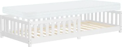 Produktbild von ML-Design Kinderbett 90x200 cm Weiß Bodenbett für Kinder mit Matratze Lattenrost und Rausfallschutz Jugendbett aus massivem Kiefernholz Bettgestell