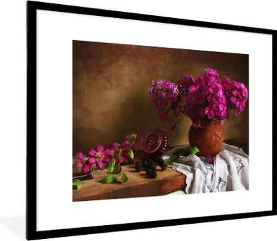 Produktbild von MuchoWow® Gerahmtes Poster Rustikal - Blumen - Rosa - Vase - Stilleben 80x60 cm - Poster mit Schwarzem Bilderrahmen Wandposter Rahmen Foto Bilder - Schlafzimmer-Dekorationen - Fotoposter