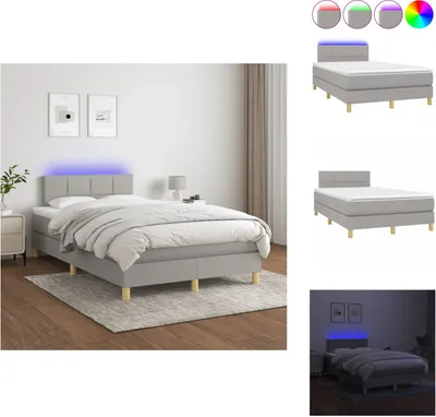 Produktbild von vidaXL Boxspringbett mit Matratze & LED Hellgrau 120x200 cm Stoff -  Betten & Bettgestelle