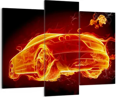 Produktbild von Bild auf Leinwand - Leinwandbild - Auto Feuer Illustration - 130x100cm - Wand Bild - Wanddeko - Leinwanddruck - Bilder - Kunstdruck - Wanddekoration - Leinwand bilder - Wandkunst - CB130x100-0204