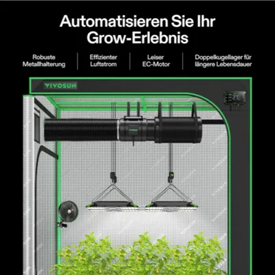A grow tent setup with ventilation and lighting systems, showcasing features.