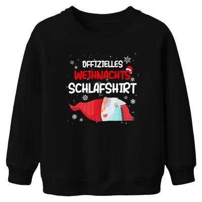 Produktbild von Offizielles Weihnachts-Schlafshirt Gnom Wichtel - Kinder Sweatshirt Pullover, Schwarz, 140