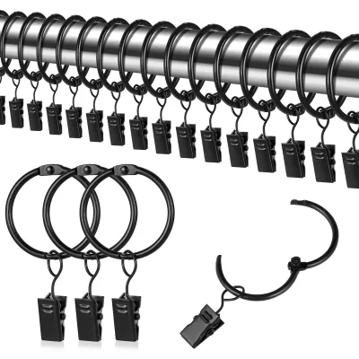 Produktbild von 22 Metall-Gardinenringe mit Clips, Aufhängeringe für Fenster, Türen und Duschvorhänge, 32 mm Innendurchmesser (schwarz)