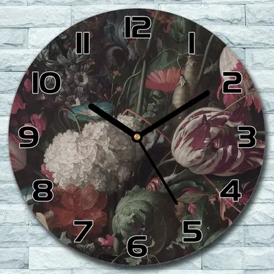 Produktbild von Wanduhr aus Glas Rund fi 30 Blumenvase Aquarell Quarz Deko Schlafzimmer Büro