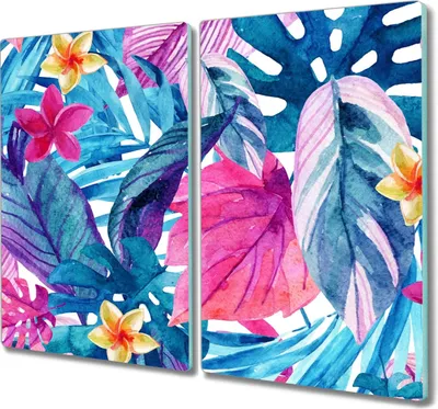 Produktbild von Coloray Hackbrett Herdabdeckplatte 2x30x52 cm Küchenbrett Kochplattenabdeckung Schneidebrett - monstera Blatt
