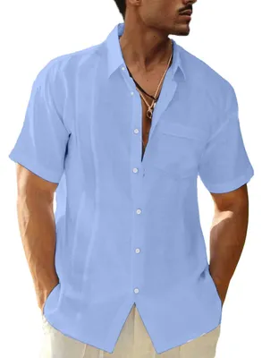 Image de Solidchoice - Chemise décontractée à manches courtes avec poche poitrine, couleur bleu clair