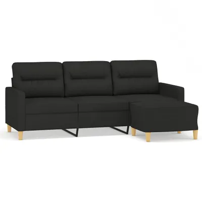 Zdjęcie produktu dla vidaXL 3-osobowa sofa z podnóżkiem czarna 180 cm tkanina