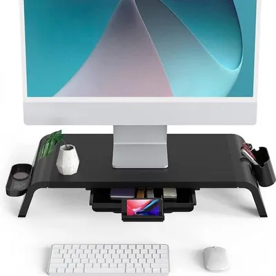 Produktbild von Famanu Monitorständer mit Schublade - Holz, mit Telefonhalter