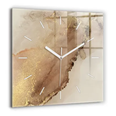 Produktbild von Wallfluent Große Wanduhr – Stilles Quarzuhrwerk - Uhr Dekoration Wohnzimmer Schlafzimmer Küche - Zifferblatt mit Striche - weiße Zeiger - 60x60 cm - Beigefarbene moderne Kunst