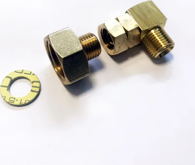 Produktbild von Übergang 1/2"R x 1/4"lks Gas Adapter Messing + Verbindungswinkel 90° 1/4' links