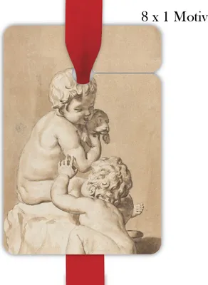 Produktbild von 8 Kunst Geschenkanhänger Tags mit niedlichen Putti und Hündchen